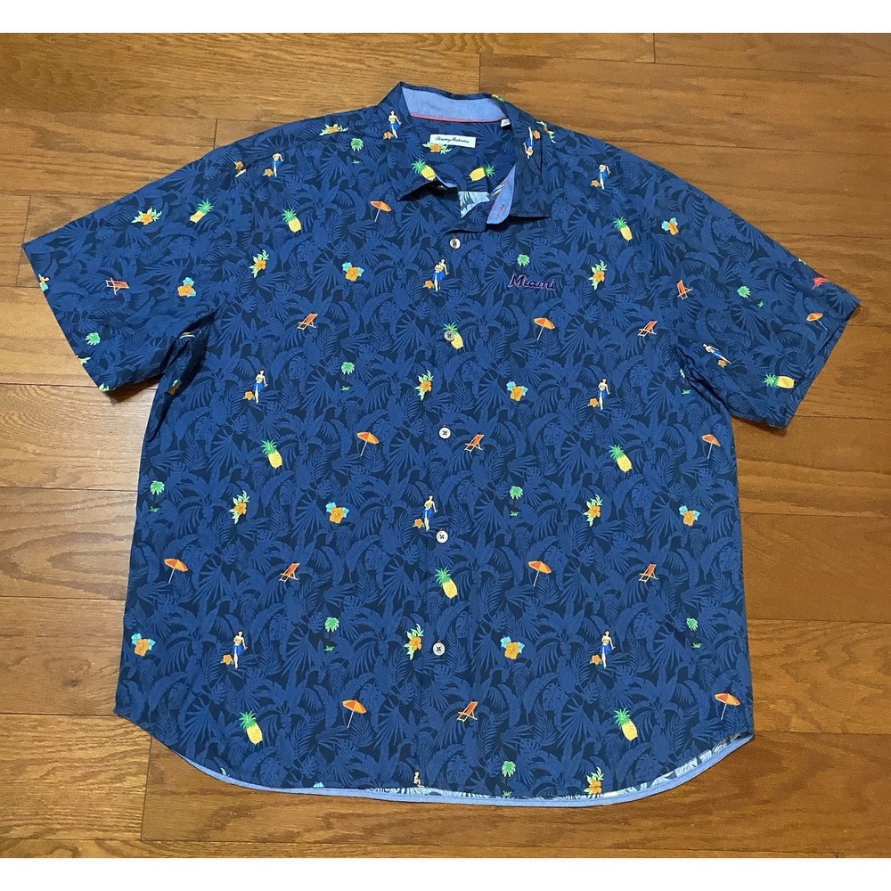 Tommy Bahama XXXL 3XL Silk Blend Button Up Shirt Floral Tropical Miami Logo